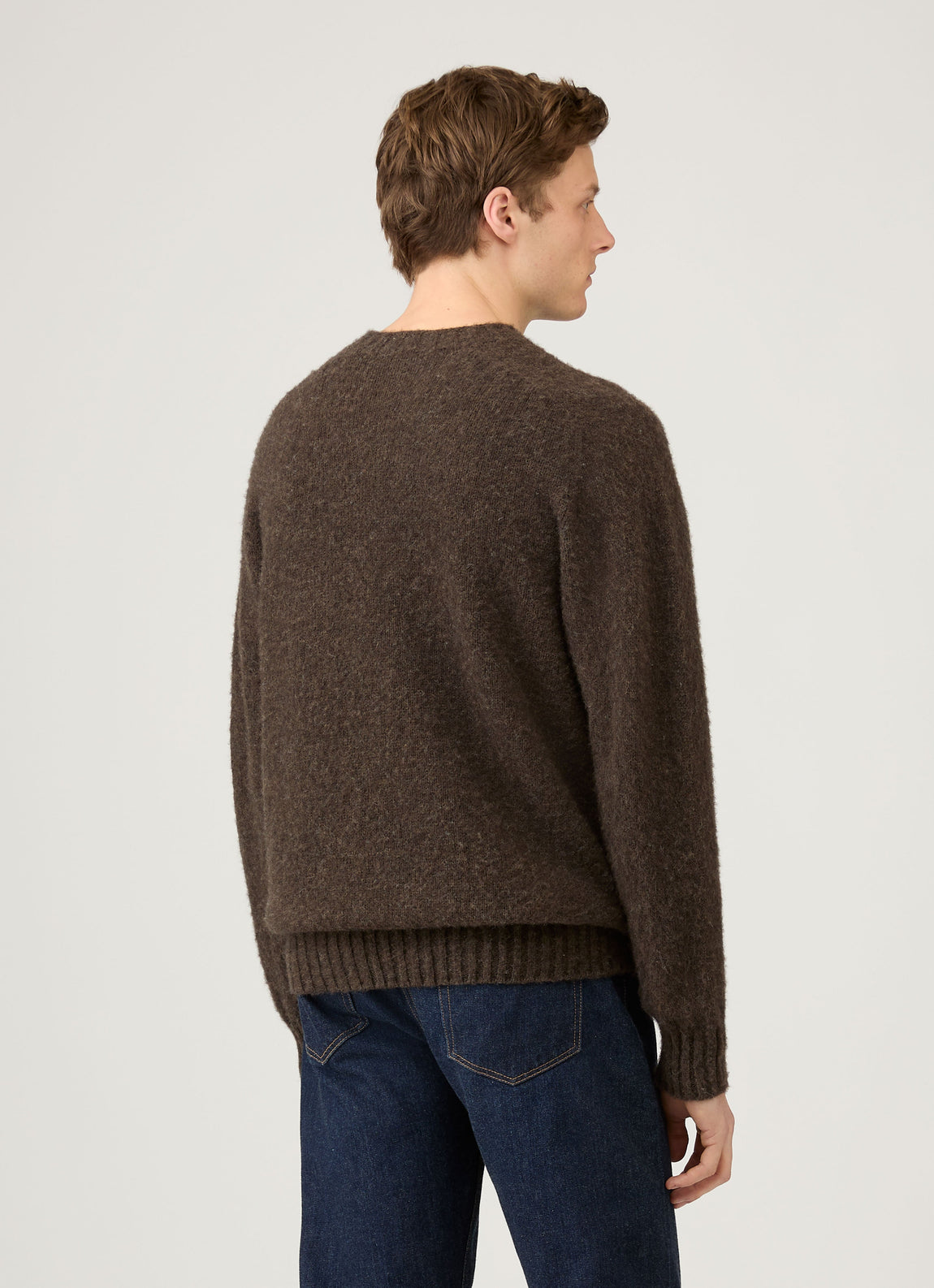 Men's Shetland Crew Neck Jumper in Bark