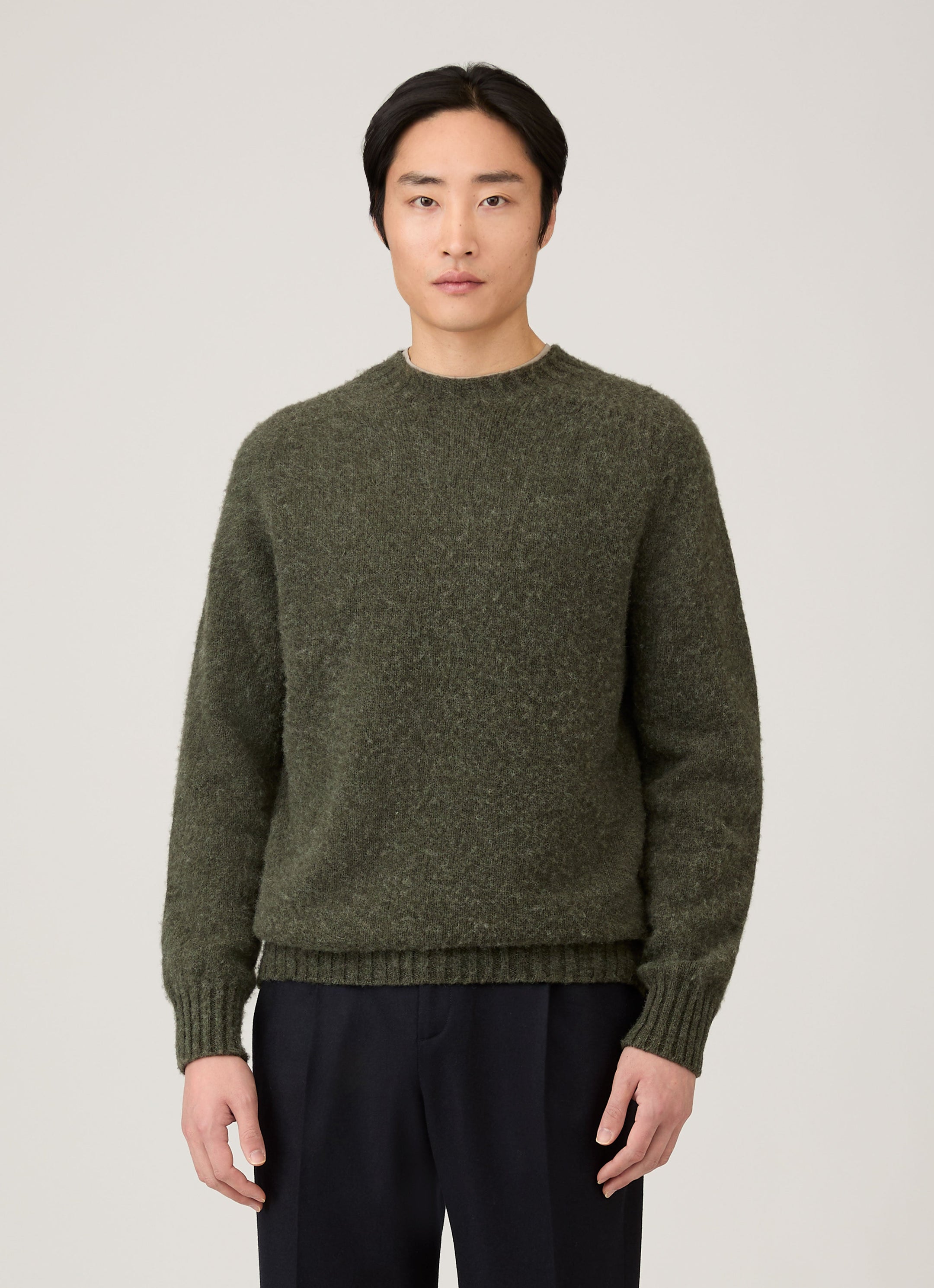 Men's Shetland Crew Neck Jumper in Sea Moss