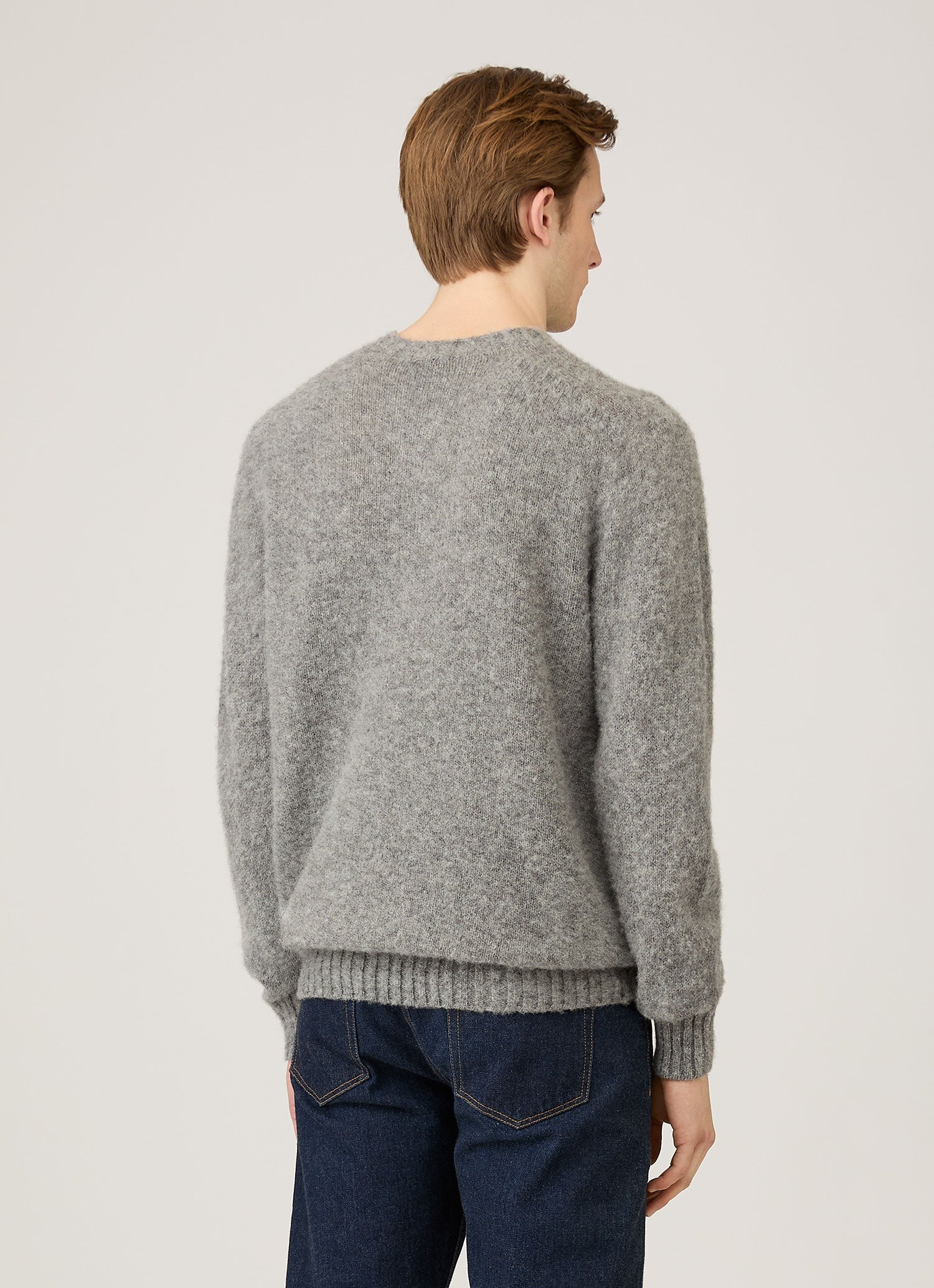 Men's Shetland Crew Neck Jumper in Mid Grey Melange