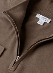 Men's Sea Island Cashmere Half Zip in Bark