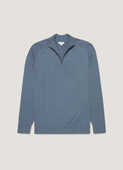 Men's Sea Island Cashmere Half Zip in Slate Blue