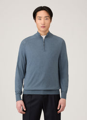 Men's Sea Island Cashmere Half Zip in Slate Blue