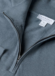 Men's Sea Island Cashmere Half Zip in Slate Blue