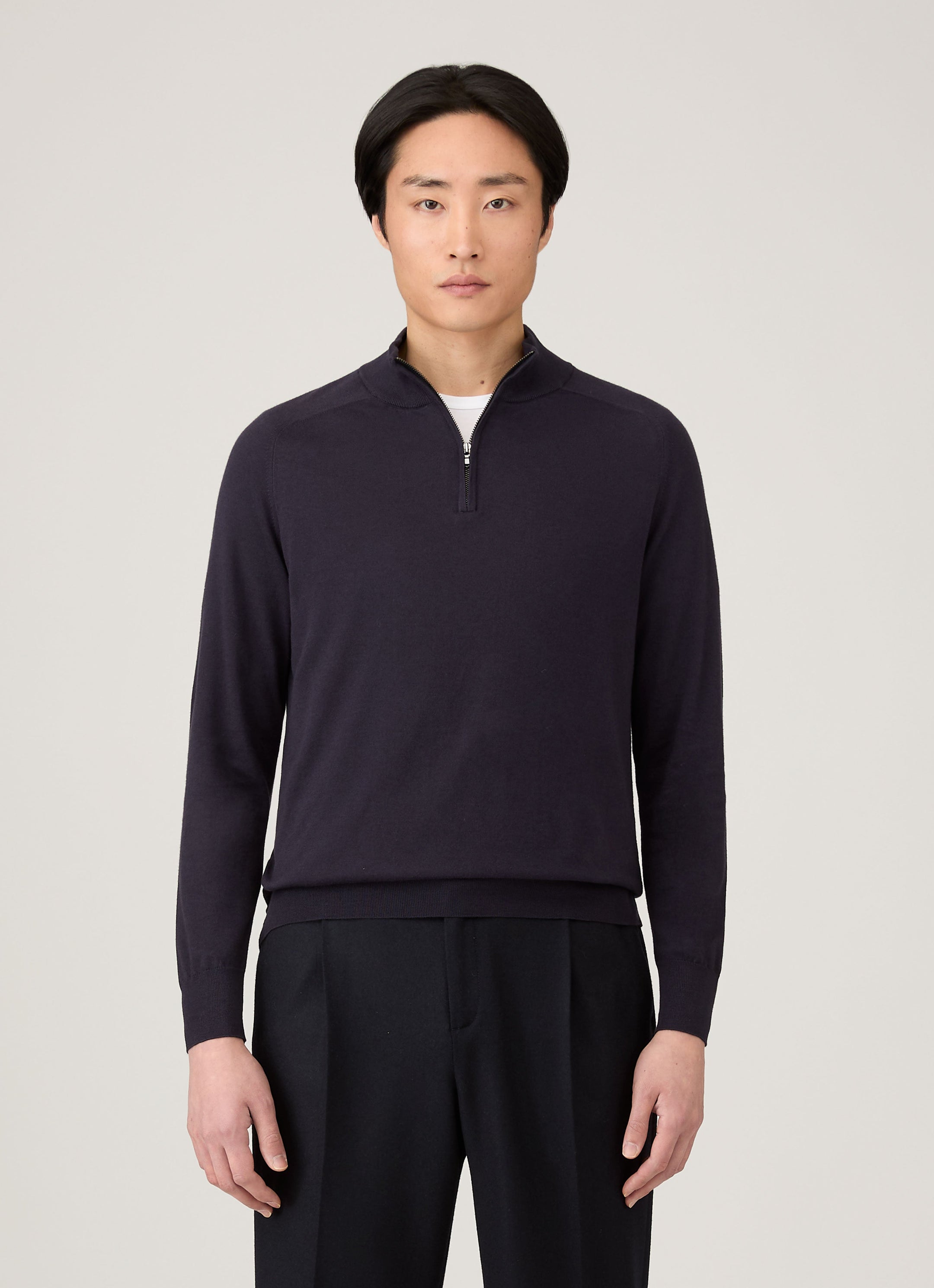 Men's Sea Island Cashmere Half Zip in Midnight Navy