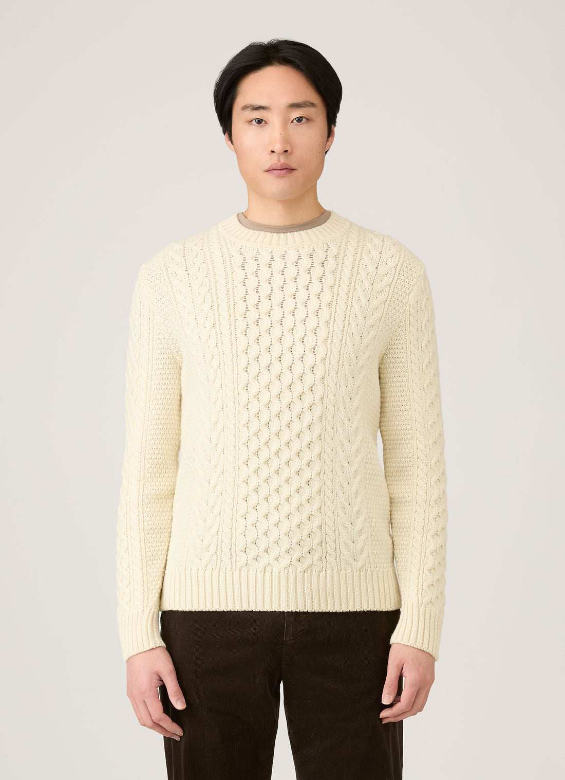 Men's Cable Knit Jumper in Ecru