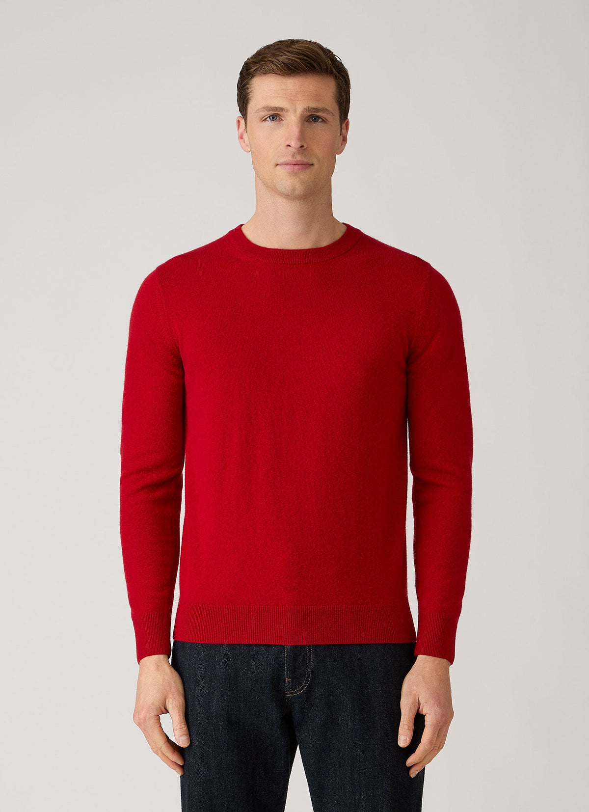 Men's Cashmere Crew Neck Jumper in Ruby Red