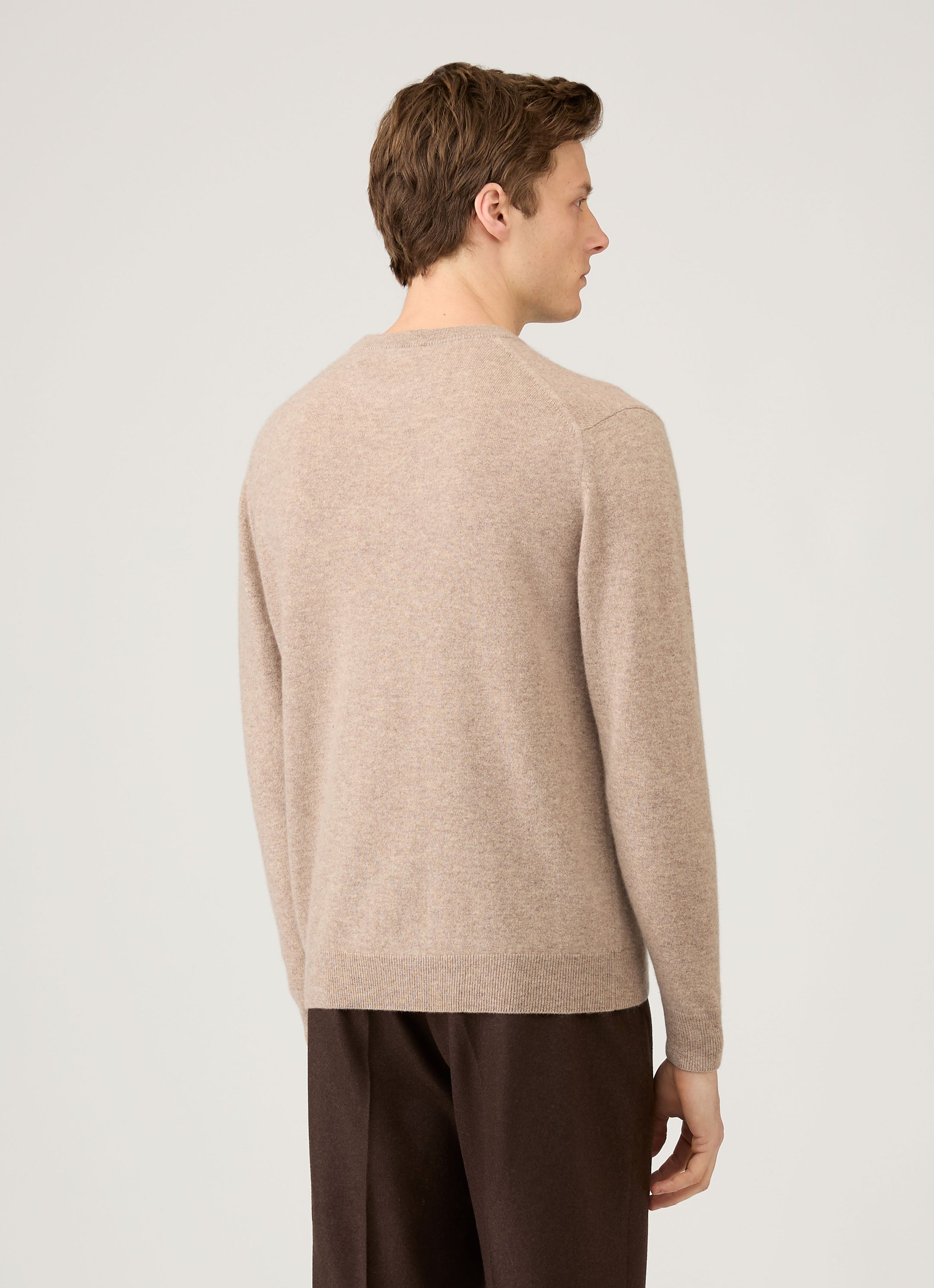 Men's Cashmere Crew Neck Jumper in Oatmeal Melange