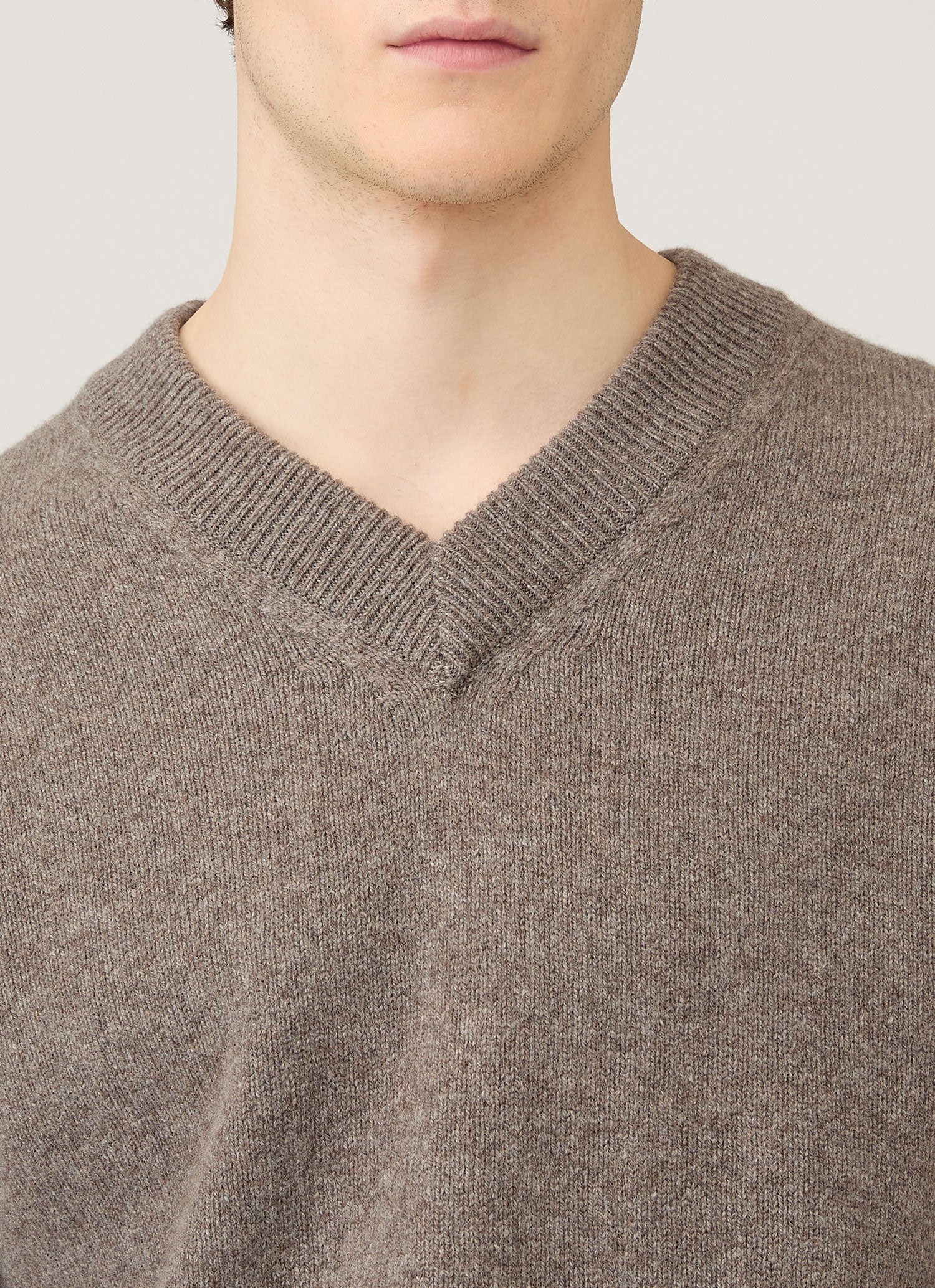 Men's Lambswool V-neck Jumper in Bark