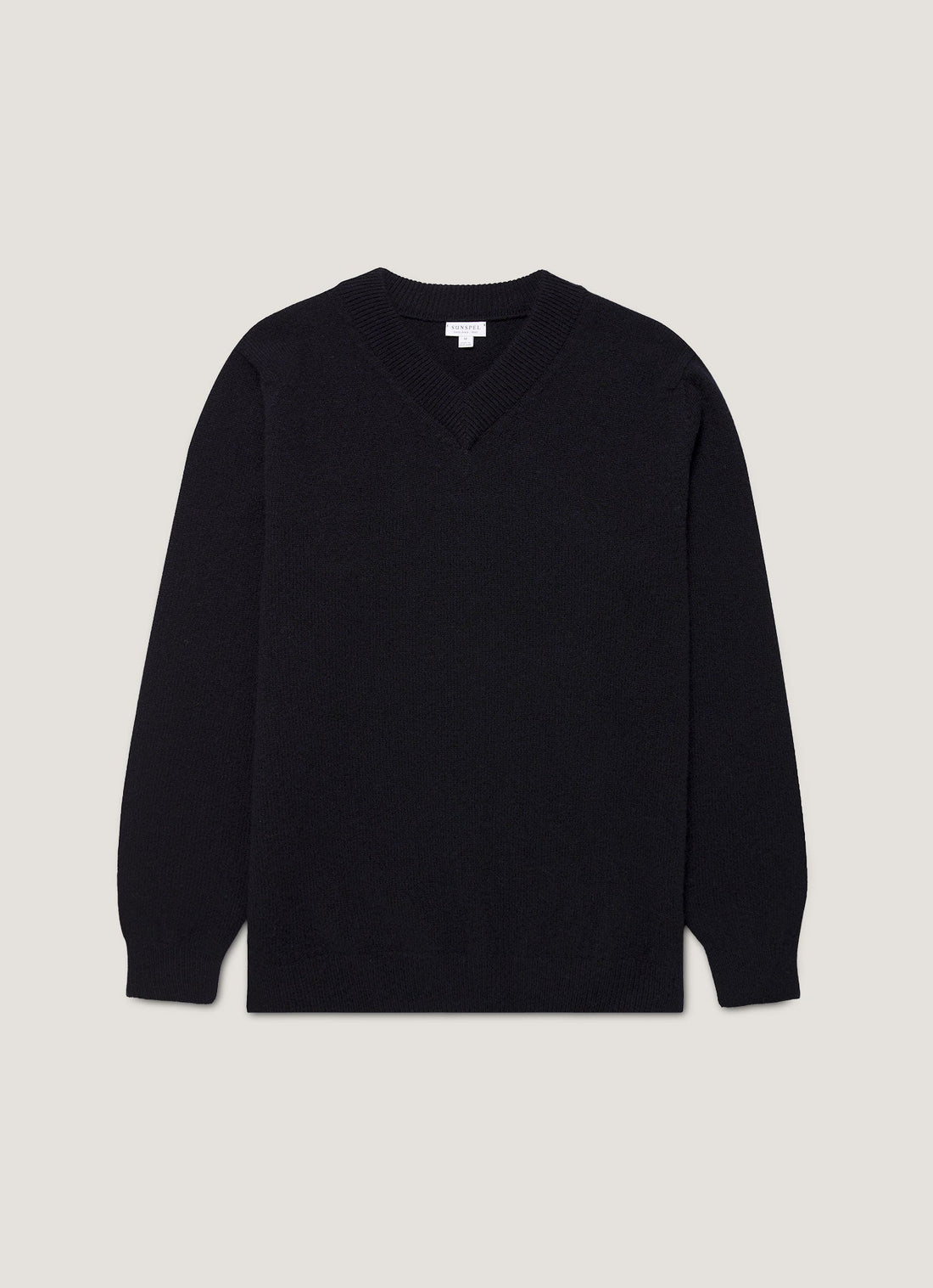 Men's Lambswool V-neck Jumper in Dark Navy Mouline