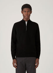 Men's Cashmere Half Zip Jumper in Black