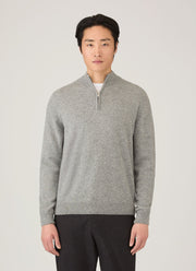 Men's Cashmere Half Zip Jumper in Grey Melange