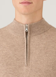 Men's Cashmere Half Zip Jumper in Oatmeal Melange