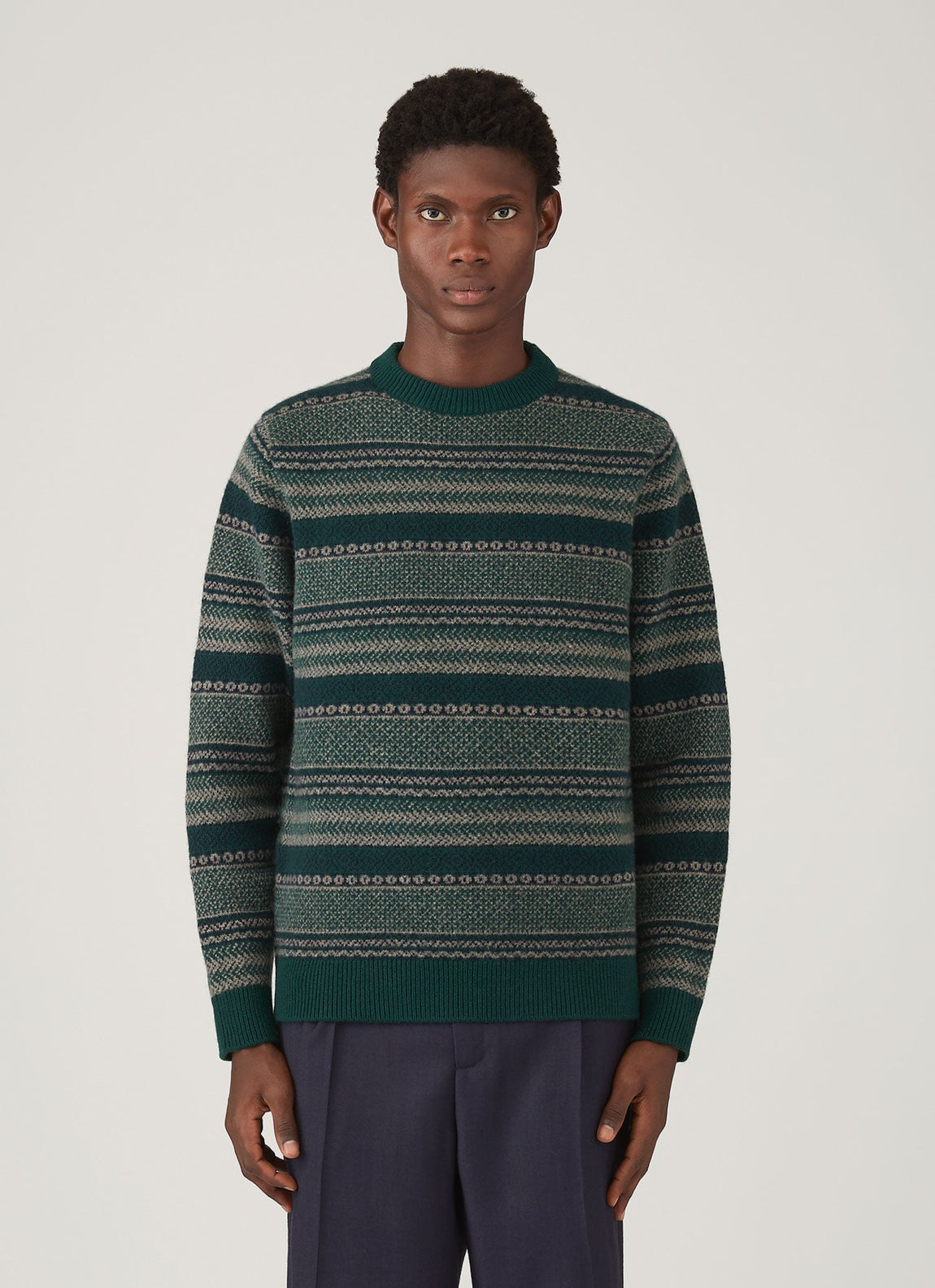 Men's Lambswool Fair Isle Jumper in Holly Green