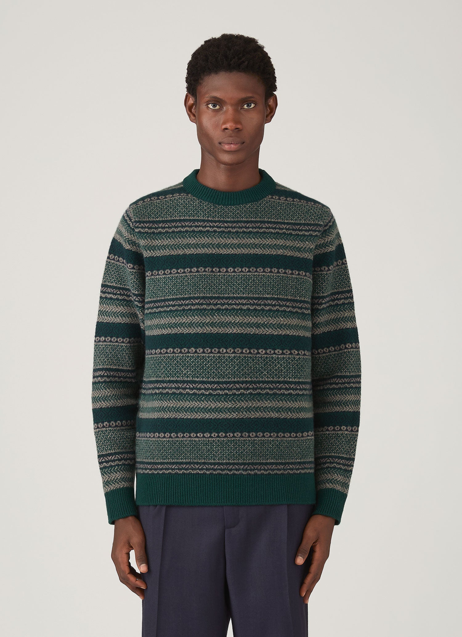 Men's Lambswool Fair Isle Jumper in Holly Green