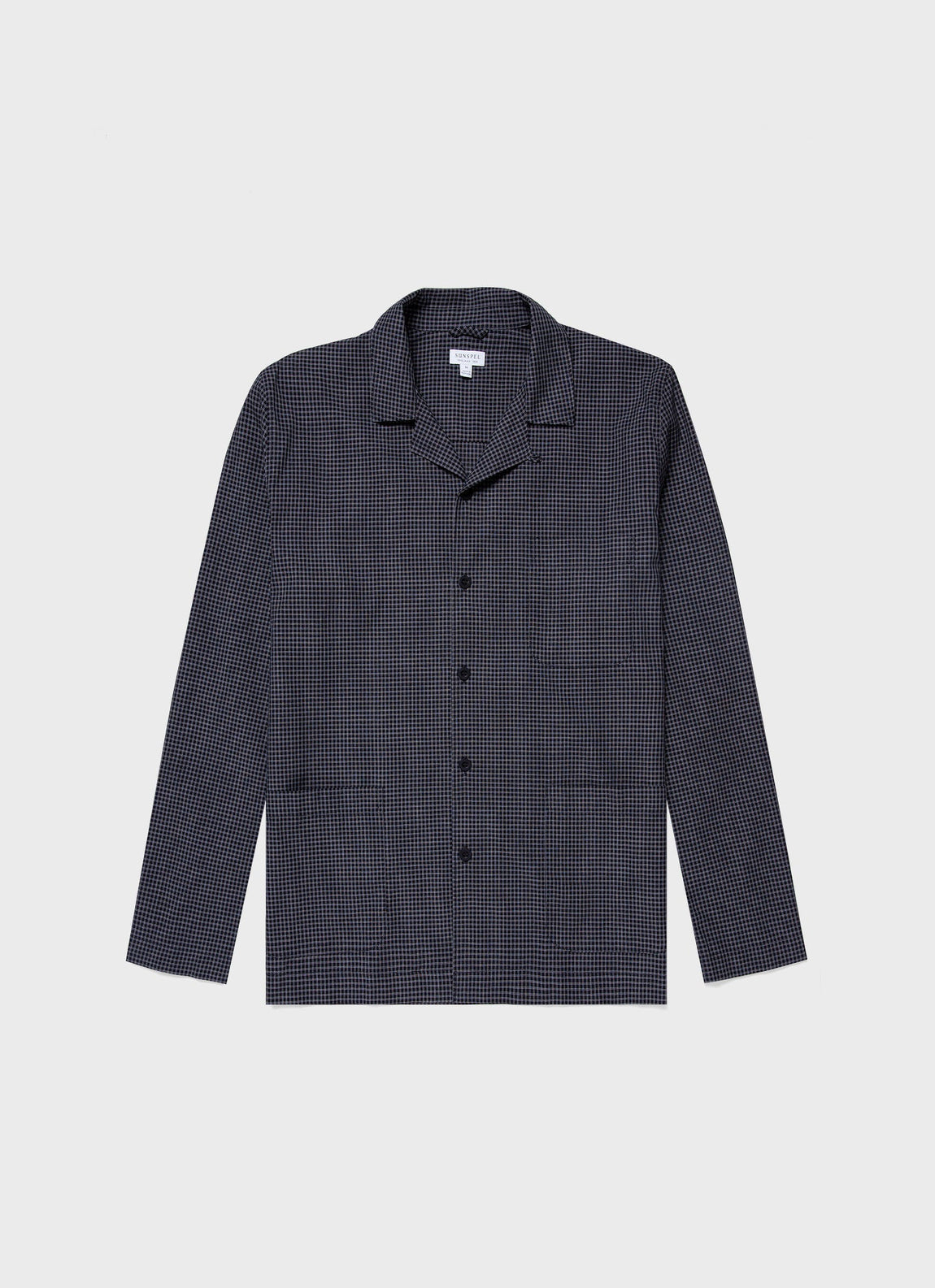 Men's Cotton Flannel Pyjama Shirt in Micro Windowpane Check