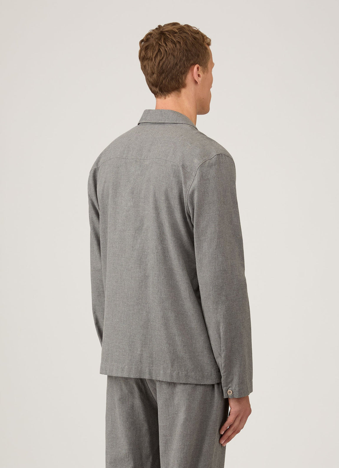Men's Cotton Flannel Pyjama Shirt in Mid Grey Melange