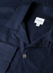 Men's Cotton Poplin Pyjama Shirt in Navy
