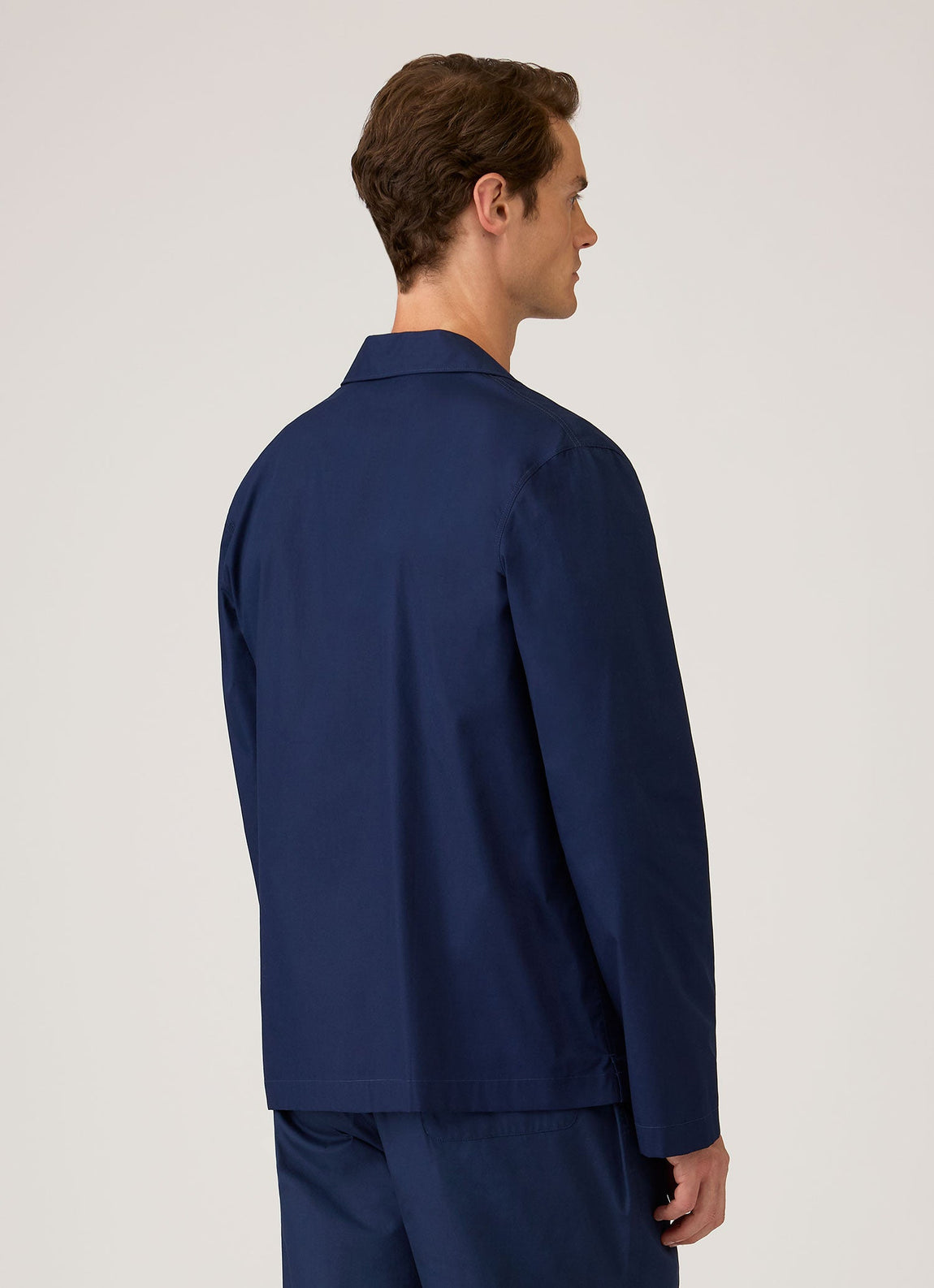 Men's Cotton Poplin Pyjama Shirt in Navy