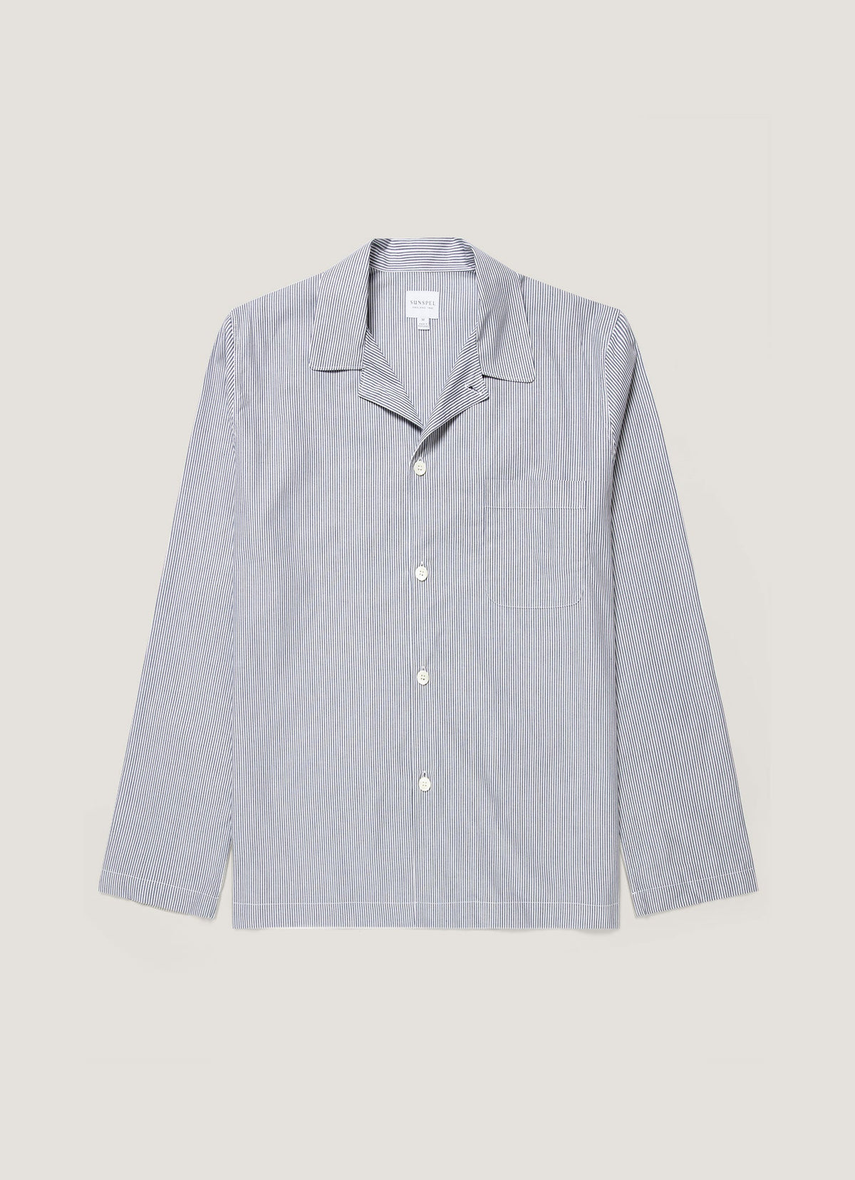 Men's Cotton Poplin Pyjama Shirt in White/Navy/Light Blue