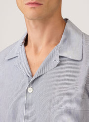 Men's Cotton Poplin Pyjama Shirt in White/Navy/Light Blue