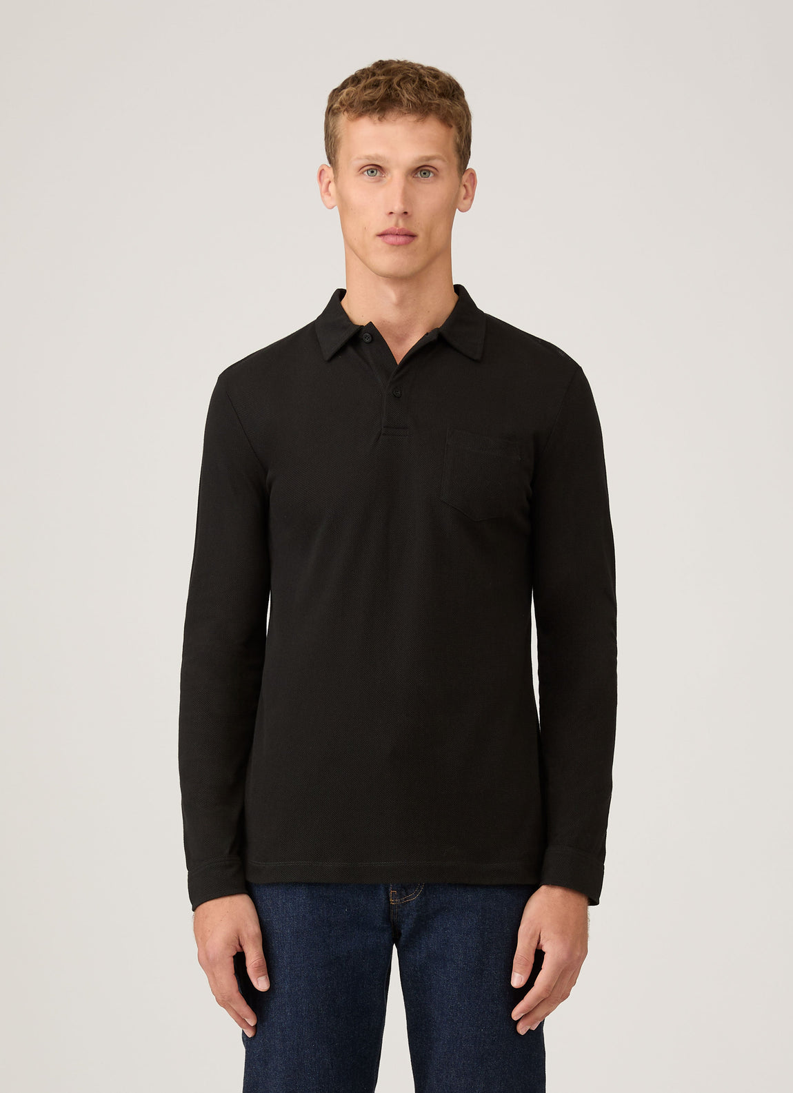 Men's Riviera Long Sleeve Polo Shirt in Black