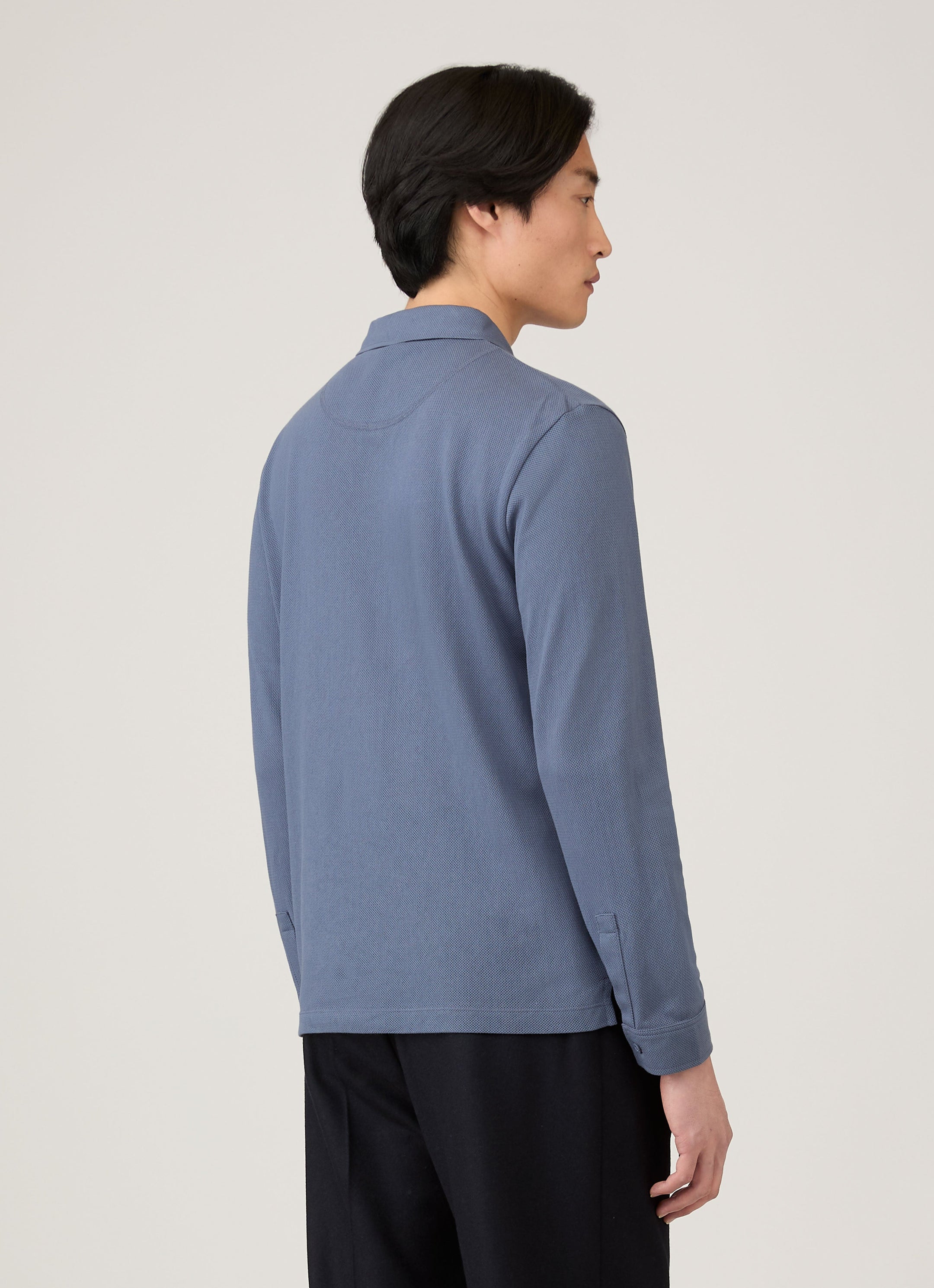 Men's Long Sleeve Riviera Polo Shirt in Selvedge Blue