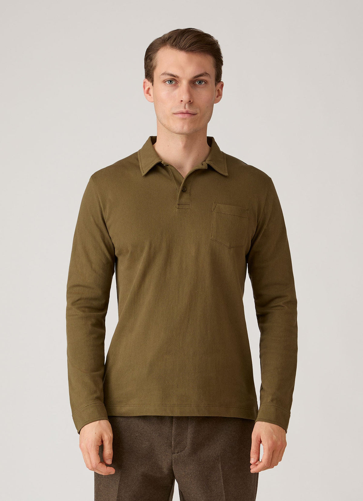 Men's Long Sleeve Riviera Polo Shirt in Loden Green