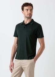 Men's Sea Island Cotton Jersey Polo Shirt in Seaweed