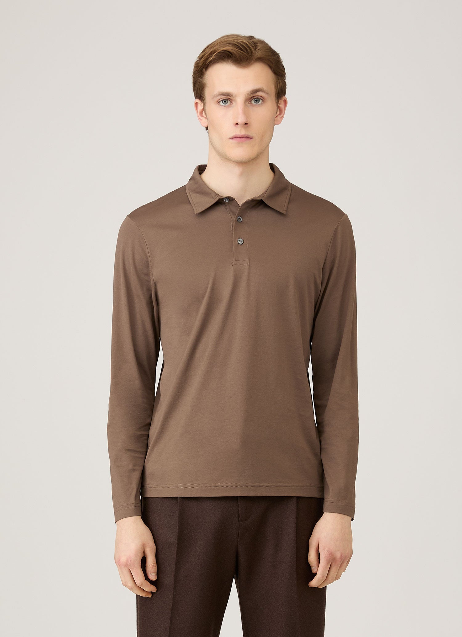 Men's Long Sleeve Classic Jersey Polo Shirt in Bark