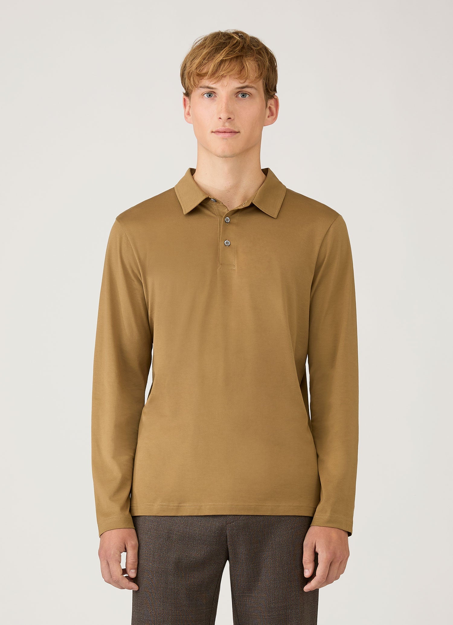 Men's Long Sleeve Classic Jersey Polo Shirt in Walnut