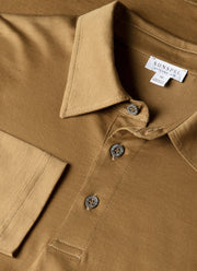 Men's Long Sleeve Classic Jersey Polo Shirt in Walnut