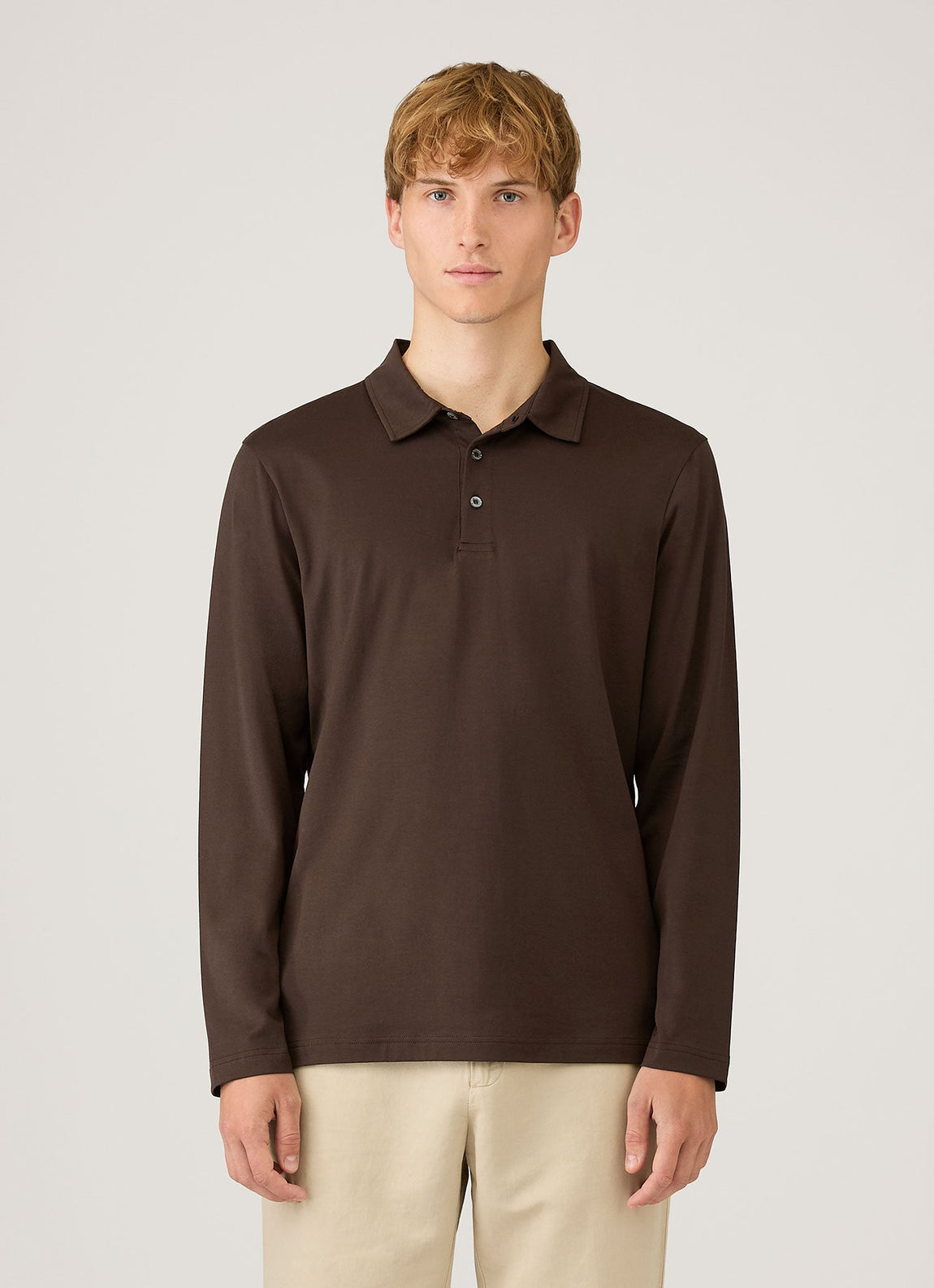 Men's Long Sleeve Classic Jersey Polo Shirt in Dark Chocolate