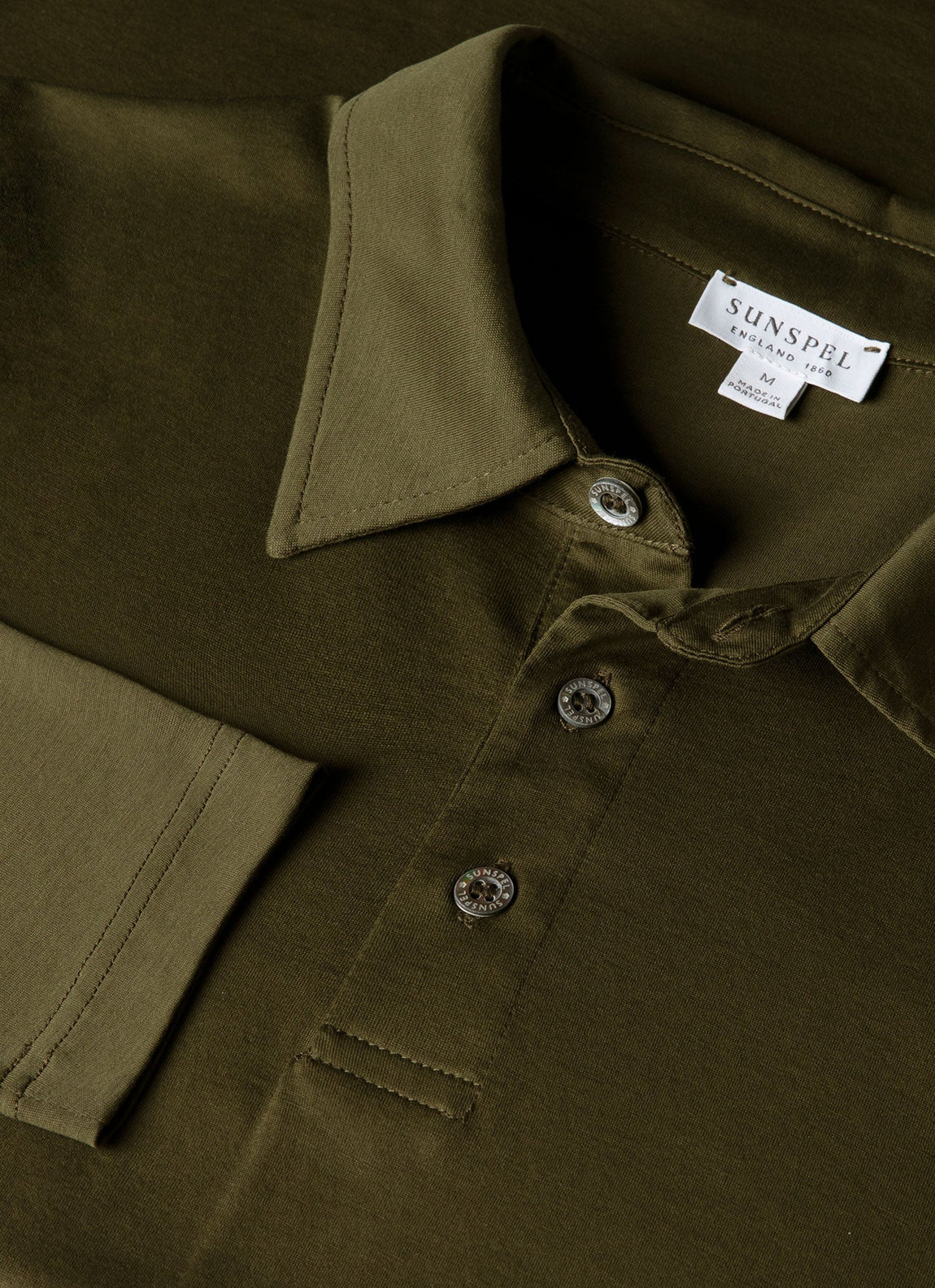 Men's Long Sleeve Classic Jersey Polo Shirt in Deep Olive