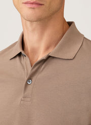 Men's Long Sleeve Piqué Polo Shirt in Taupe