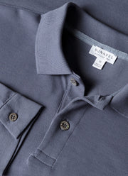 Men's Long Sleeve Piqué Polo Shirt in Selvedge Blue