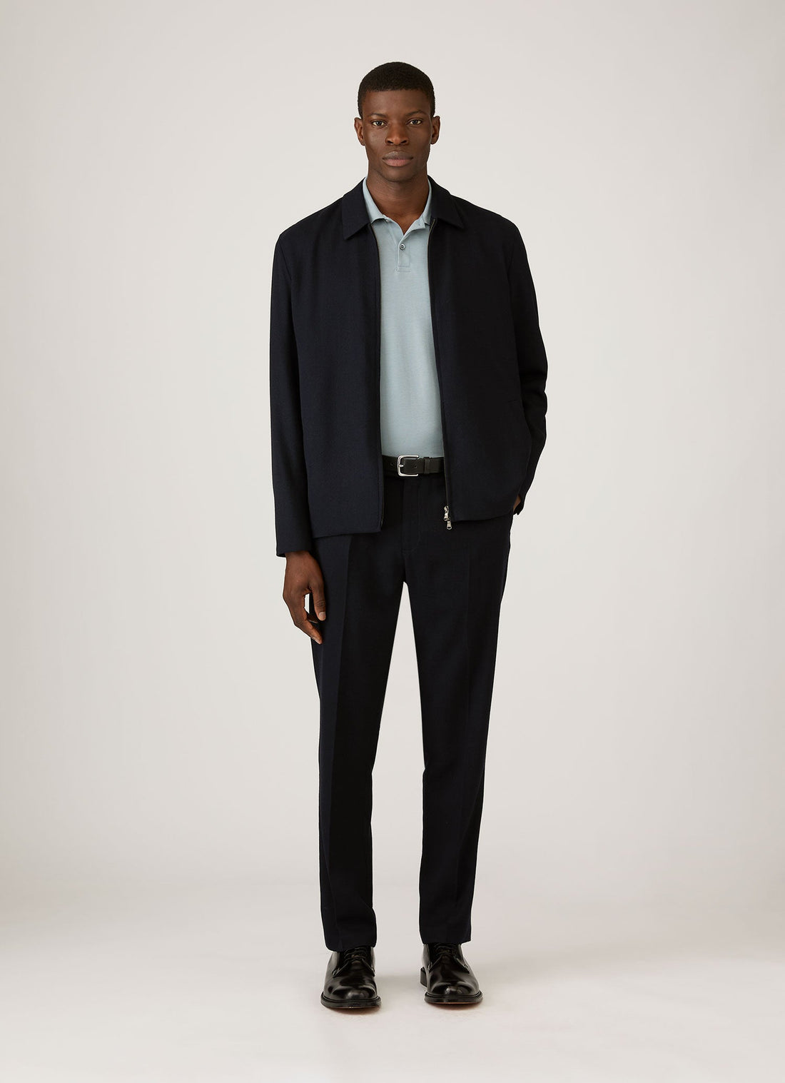 Men's Long Sleeve Piqué Polo Shirt in Stone Blue