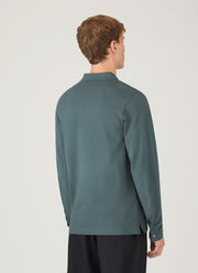 Men's Long Sleeve Piqué Polo Shirt in Dark Petrol