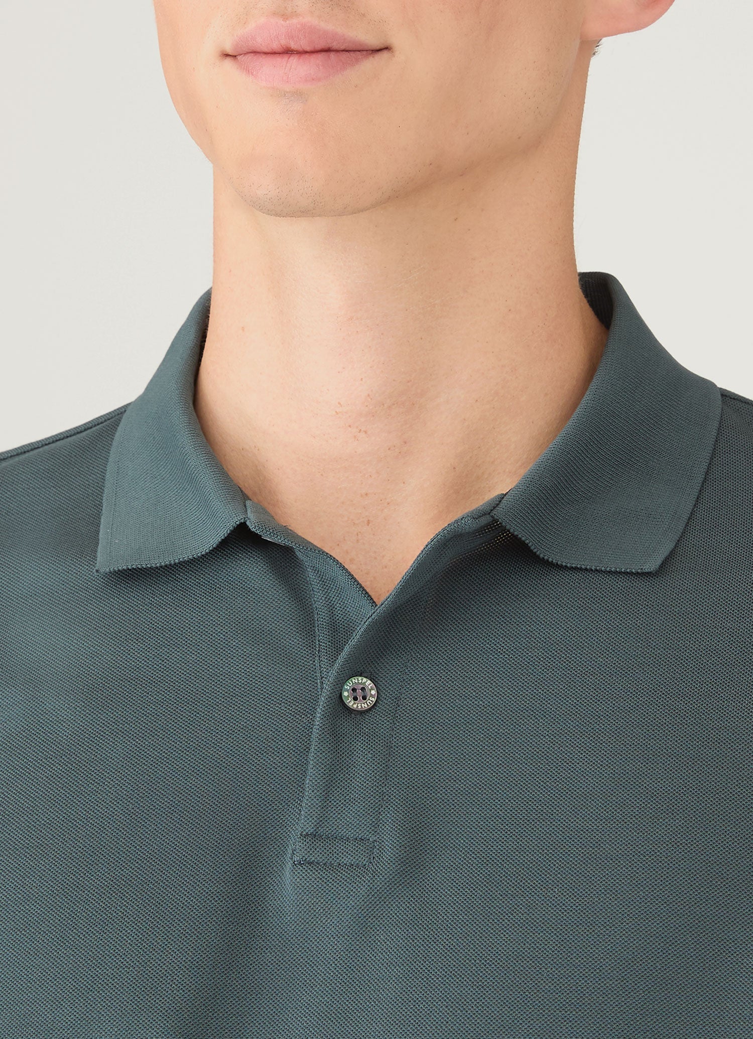 Men's Long Sleeve Piqué Polo Shirt in Dark Petrol