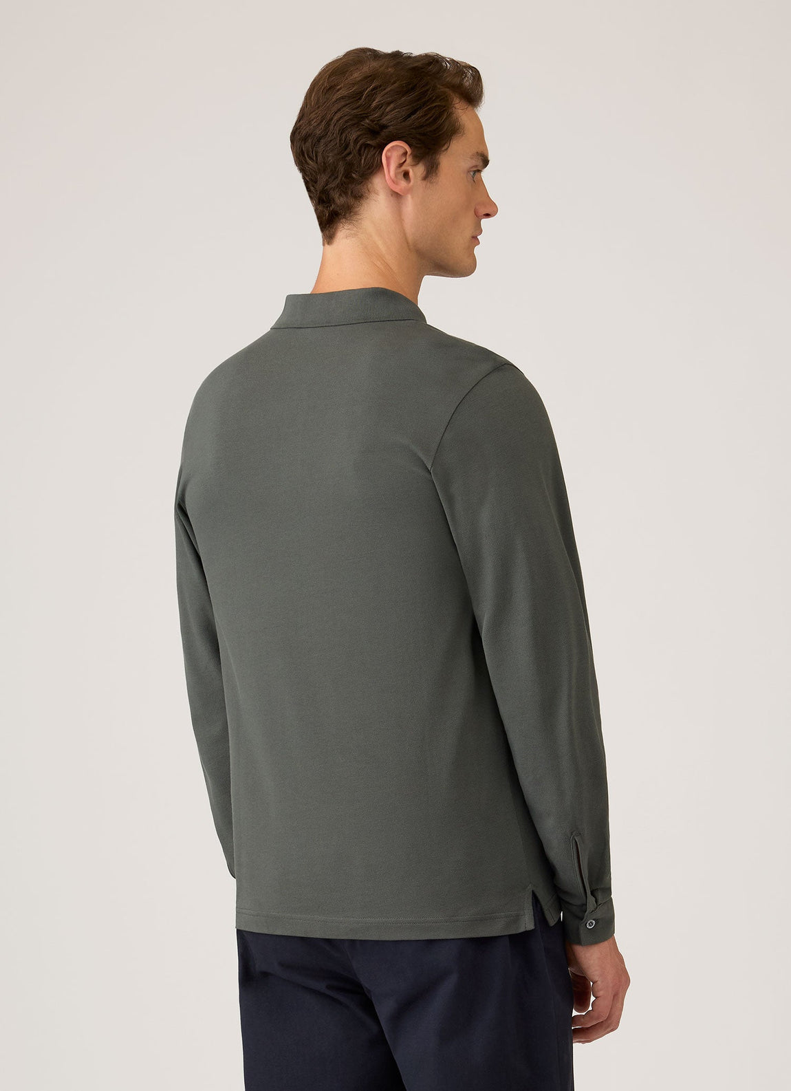 Men's Long Sleeve Piqué Polo Shirt in Slate Green