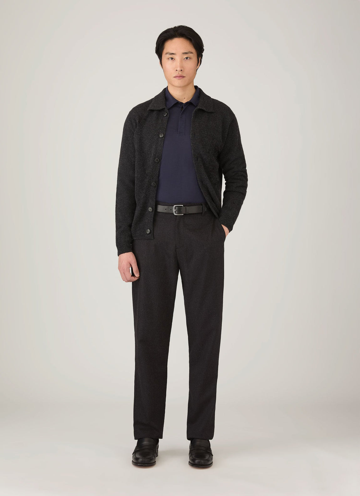 Men's Long Sleeve Ultra-Fine Merino Polo Shirt in Navy