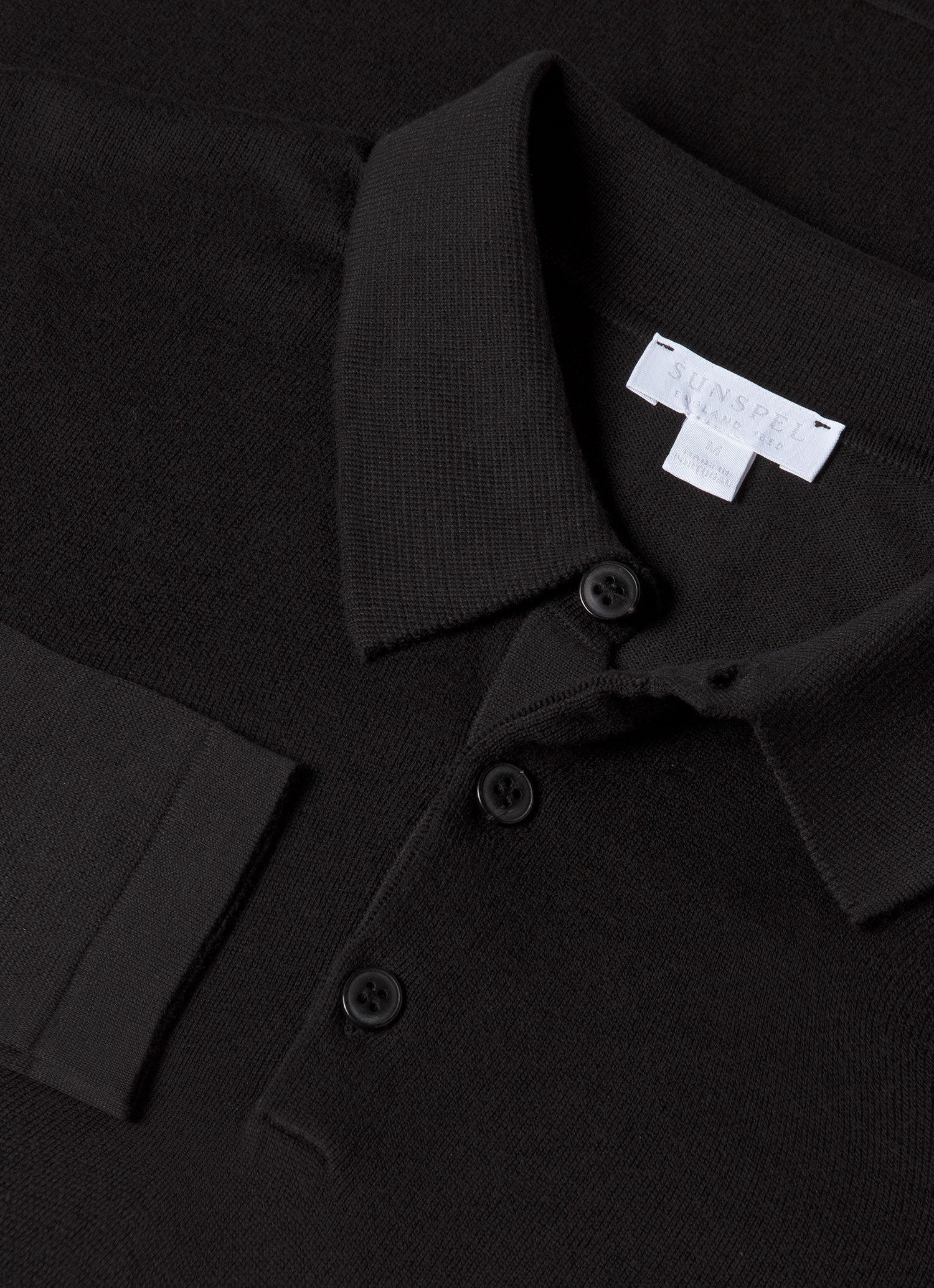 Men's Long Sleeve Sea Island Cotton Knit Polo Shirt in Black