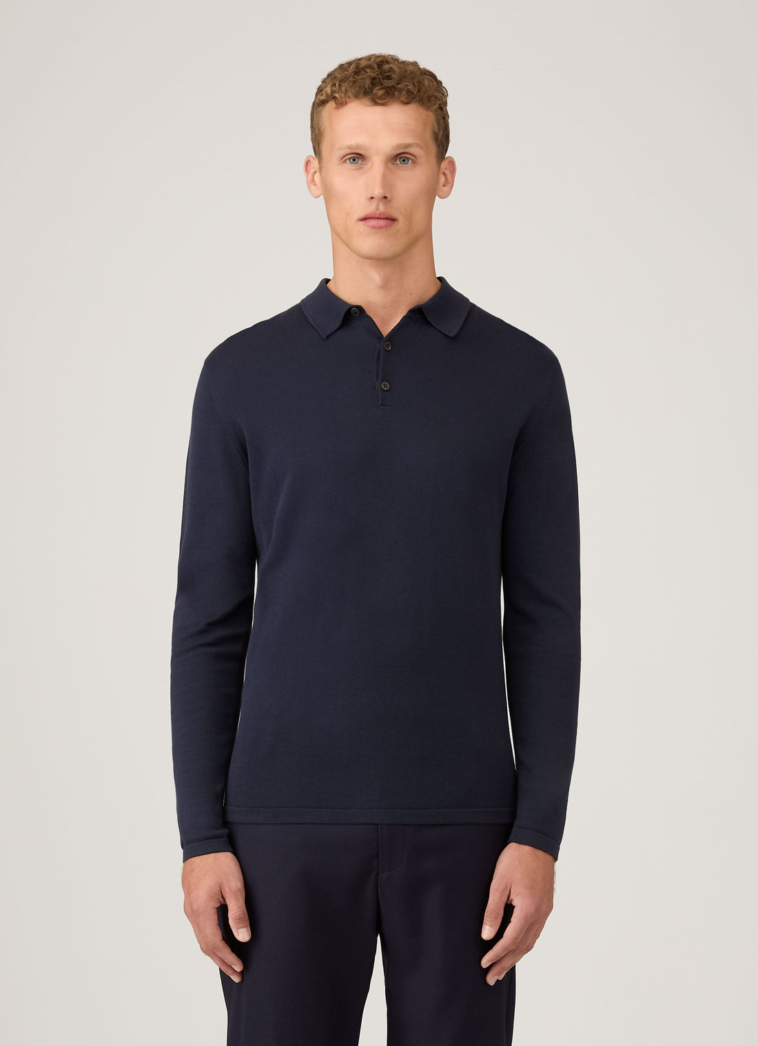 Long Sleeve Sea Island Cotton Knit Polo Shirt