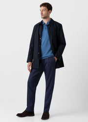 Men's Long Sleeve Sea Island Cotton Knit Polo Shirt in Bluestone