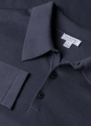 Men's Long Sleeve Sea Island Cotton Knit Polo Shirt in Slate Blue