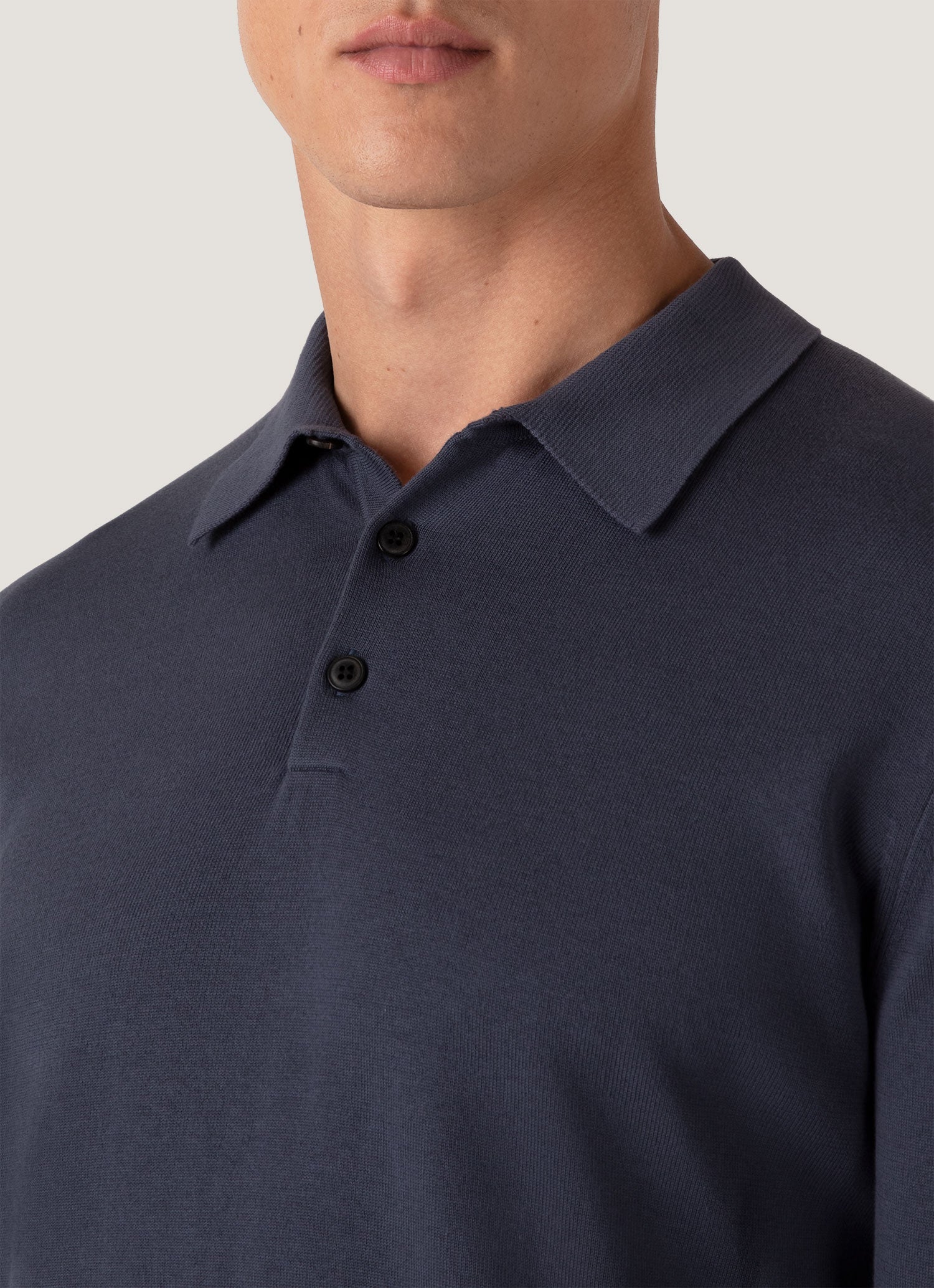 Men's Long Sleeve Sea Island Cotton Knit Polo Shirt in Slate Blue