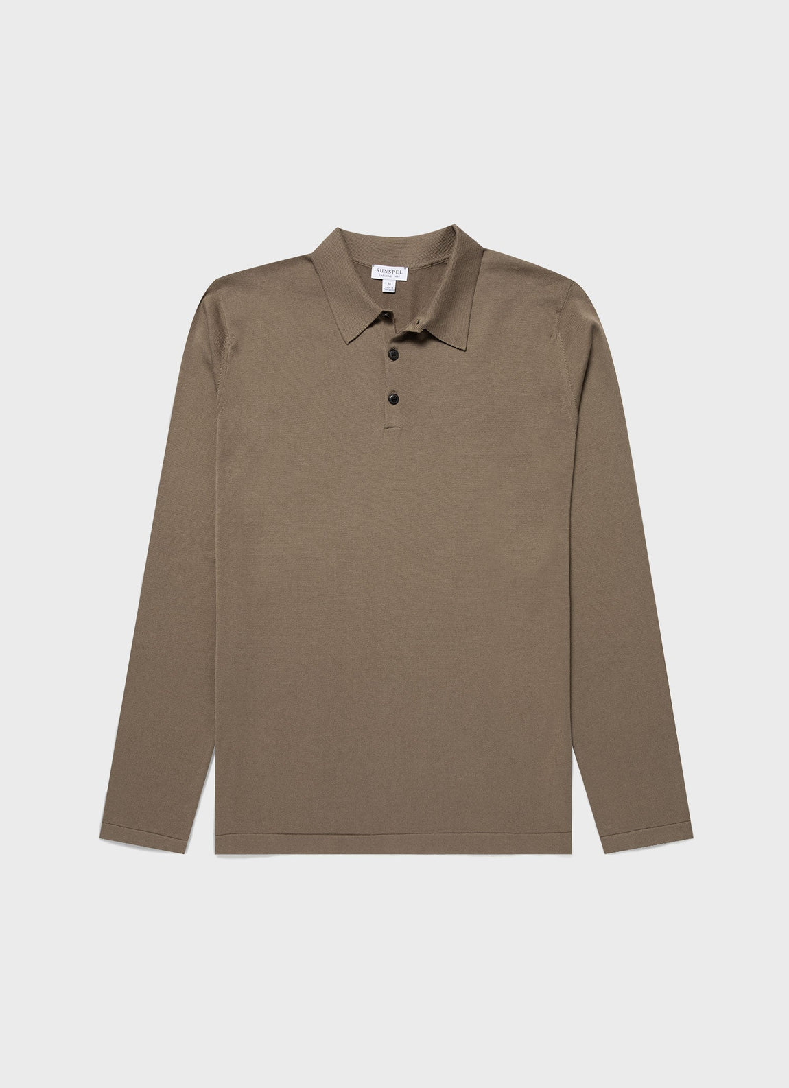 Men's Long Sleeve Sea Island Cotton Knit Polo Shirt in Dark Stone