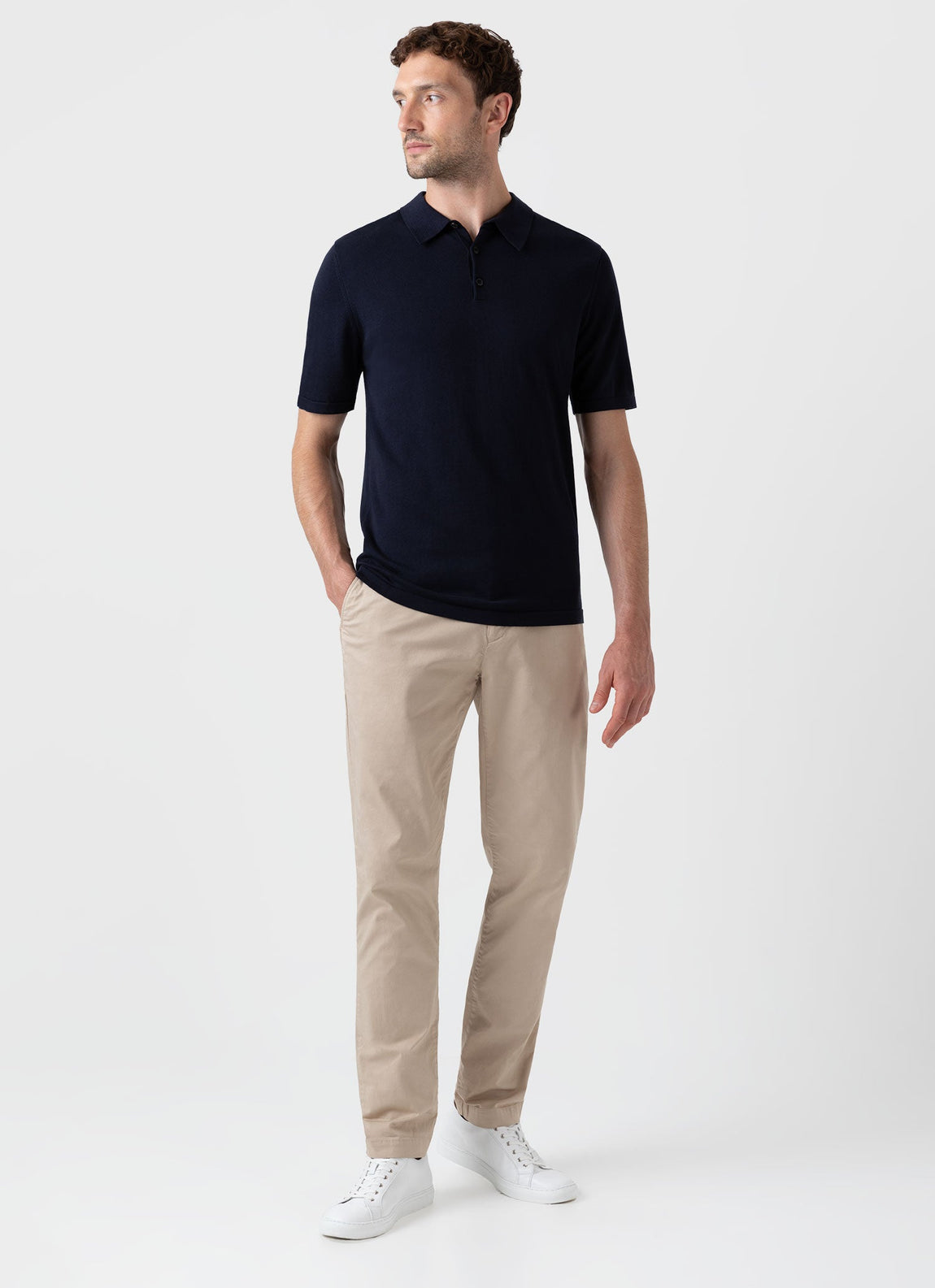 Men's Sea Island Cotton Polo Shirt in Light Navy