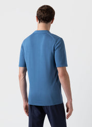 Men's Sea Island Cotton Knit Polo Shirt in Bluestone