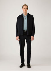 Men's Sea Island Cotton Knit Polo Shirt in Stone Blue