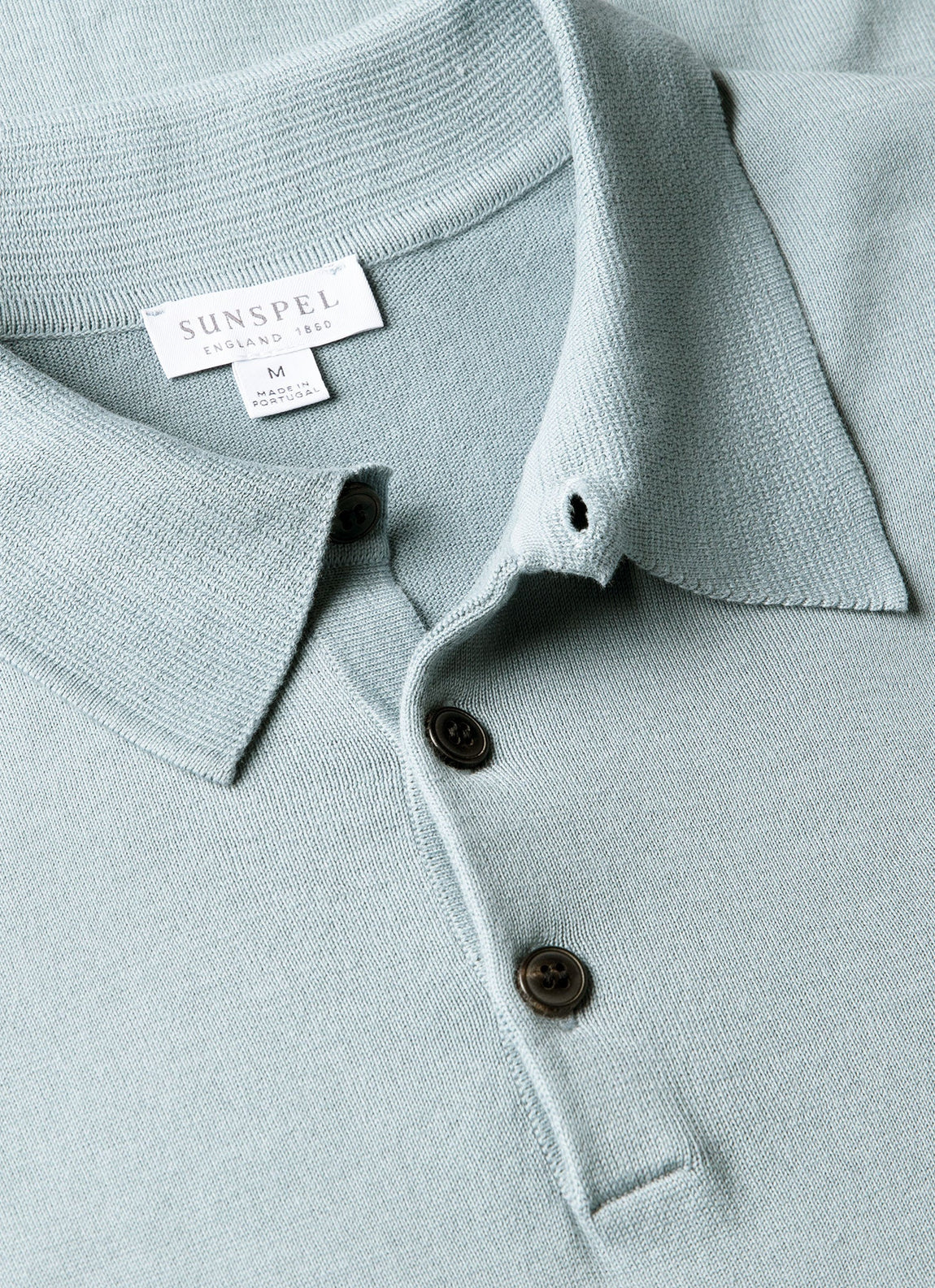 Men's Sea Island Cotton Knit Polo Shirt in Stone Blue